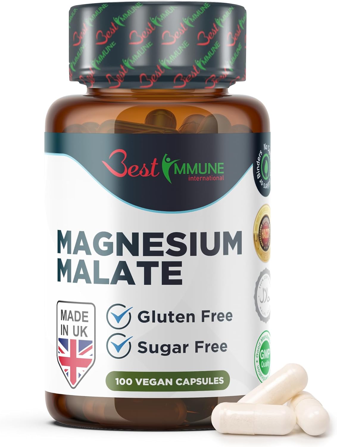 Magnesium 600 mg – Natural Magnesium Malate 500 mg 100 Vegan Capsules