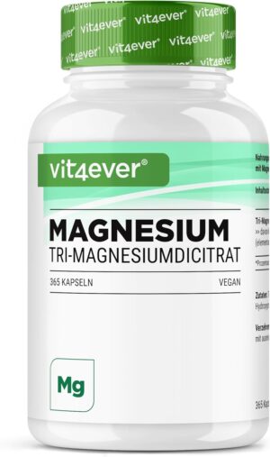 Magnesium 400 mg – Magnesium Citrate - 365 Capsules - 2250 mg of which 360 mg Elementary Magnesium per Daily Serving - 100% Tri-Magnesium Dicitrate without Additives - Laboratory Tested - High Dose - Vegan
