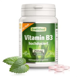 Magnesium Komplex mit B6 & Zink โ Greenfield Piece Hochdosiert Vitamin B3 (Niacin) 250 mg โ 180 Tablets, Vegan โ That Lucky Fruit Punch, Stimulate Circulation. No Artificial Additives. GM Free.