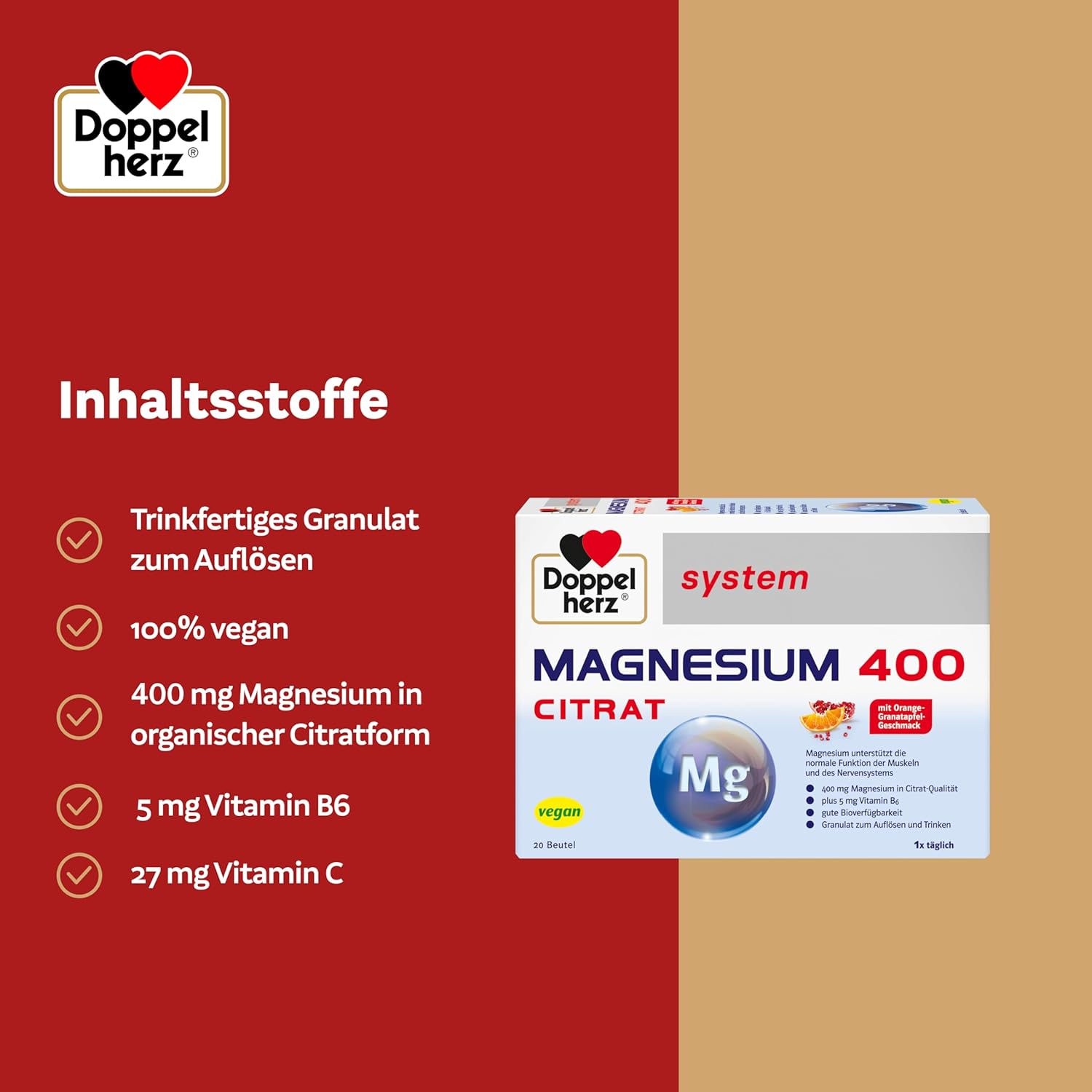 Magnesium 400 mg – Doppelherz System Magnesium 400 Citrate - Magnesium as a Contribution to the Normal Function of Muscles and Nervous System - 40 Portion Bags – Bild 4