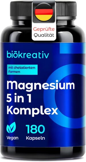Magnesium 400 mg – Magnesium Complex High Dose 180 Capsules - Magnesium Bisglycinate with 4 High-Quality Forms: Oxide, Citrate, Malate, L-Ascorbate - 400 mg per Daily Dose - Laboratory Tested - Vegan