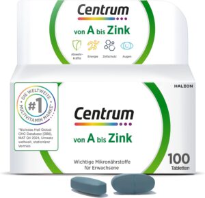 Magnesium 250 mg – Centrum Von A bis Zink High-Quality Dietary Supplement for Daily Complete Supply of Micronutrients, Vitamins, Minerals, Trace Elements – 1 x 100 Tablets