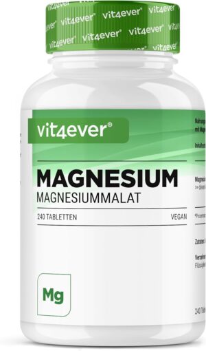 Magnesium 600 mg – Magnesium Malate - 240 Tablets with 2000 mg Magnesium Malate per Daily Serving - High Bioavailability & High Dose - No Unwanted Additives - Vegan