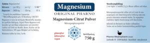 Magnesium 600 mg – Original Pharno Magnesium Citrate Powder 750 g Pure Magnesium Citrate without Additives for Muscles, Nerves & Electrolyte Balance