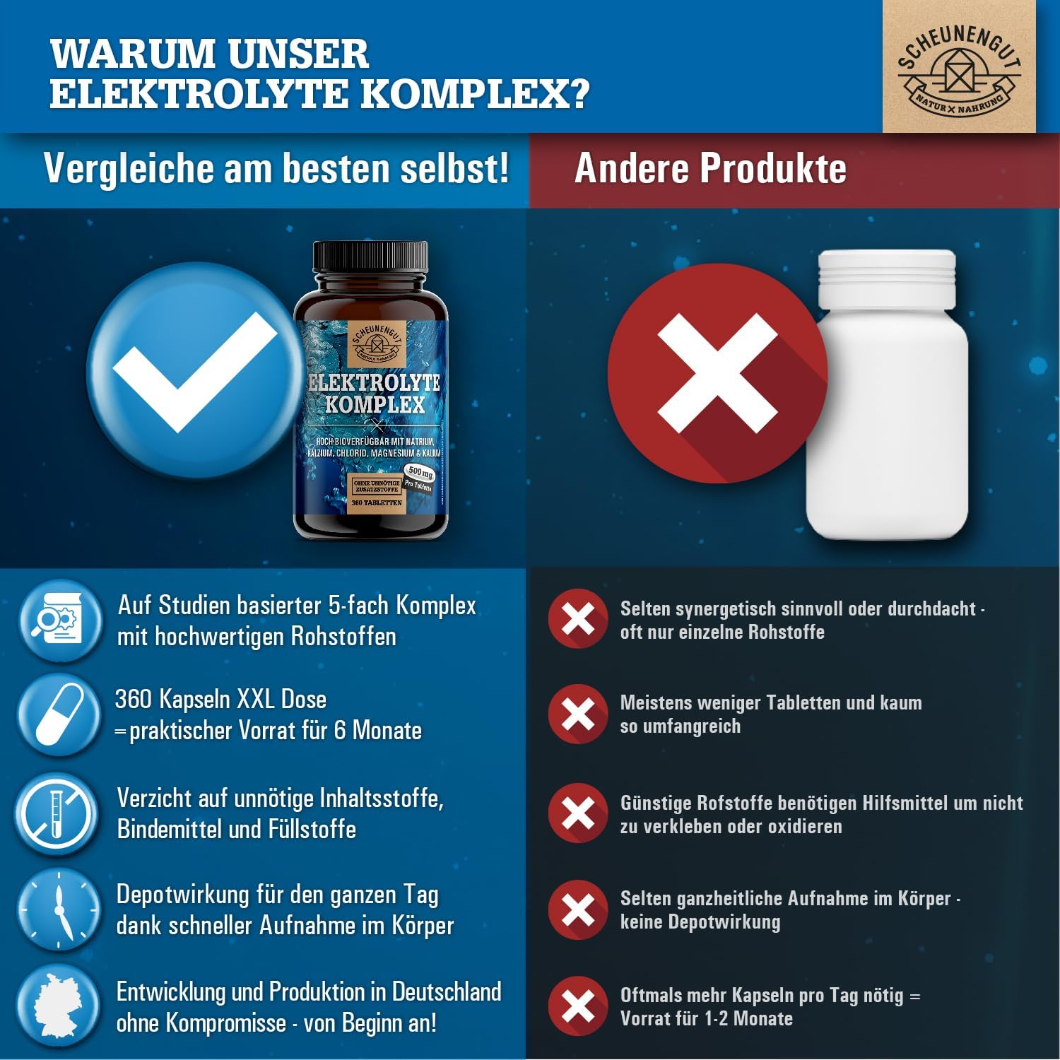 Magnesium Komplex mit B6 & Zink – Electrolytes 1000 mg per dose – Important: Electrolytes without sugar – Potassium, Magnesium, Calcium, Chloride and Sodium – High Dose Complex – 360 Electrolytes I Vegan DE SCHEUNENGUT® – Bild 5