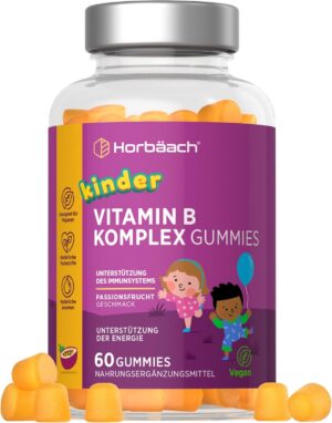 Magnesium Komplex mit B6 & Zink – Multivitamin Gummy Bears for Children, Vitamin B Complex with B3, B5, B2, B6, B12, Zinc, Folic Acid, Iodine & Biotin, Passion Fruit Flavour, Horbaach