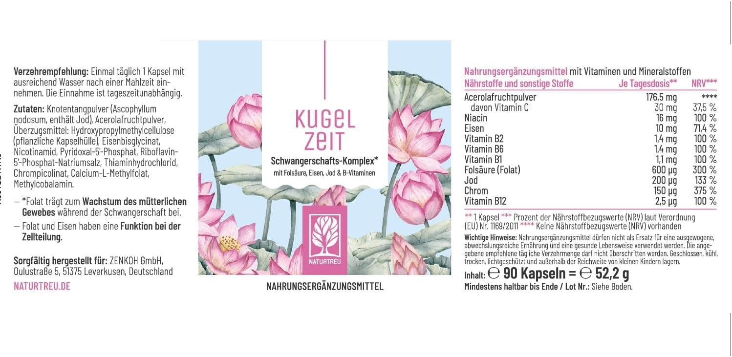 Magnesium Komplex mit B6 & Zink – Pregnancy Vitamins - Complex for All Trimesters with Folate Acid, Chrome, Iron, Iodine & 7 Vitamins Vegan - Support in Pregnancy - Ball Time by Naturtreu® – Bild 7
