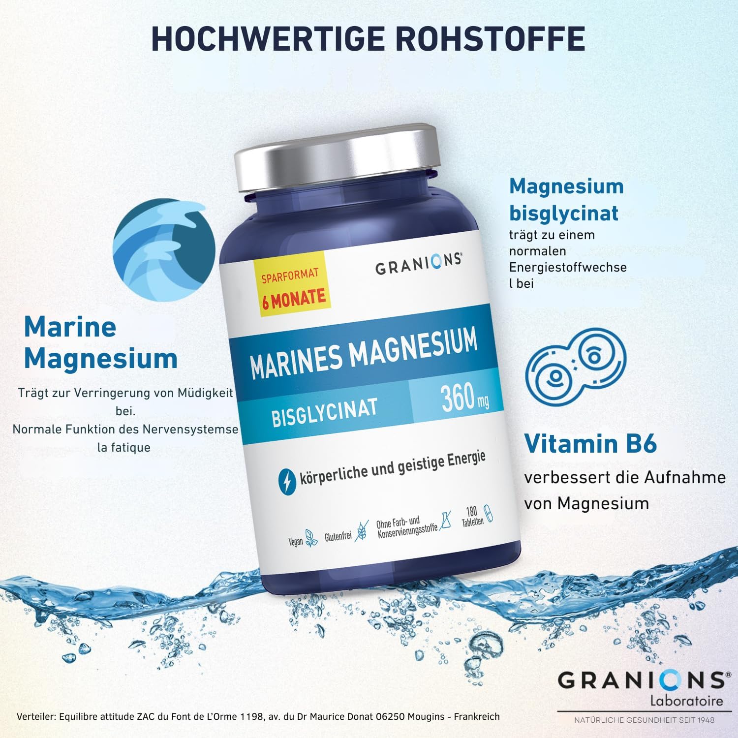 Magnesium Komplex mit B6 & Zink – Magnesium Complex 360 mg - 180 Tablets - 6 Month Supply Bisglycinate & Vitamin B6 - High Dose Magnesium for Muscles - Vitamin B Complex - Anti-Stress GRANIONS – Bild 4