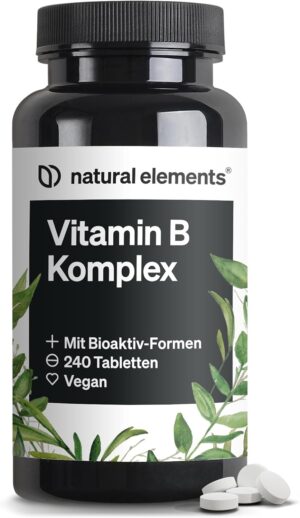 Magnesium Komplex mit B6 & Zink – natural elements Vitamin B Complex - 240 Tablets - with 8 Essential B Vitamins & Cofactors - with Bioactive Forms - Vegan, High Dose - Laboratory Tested