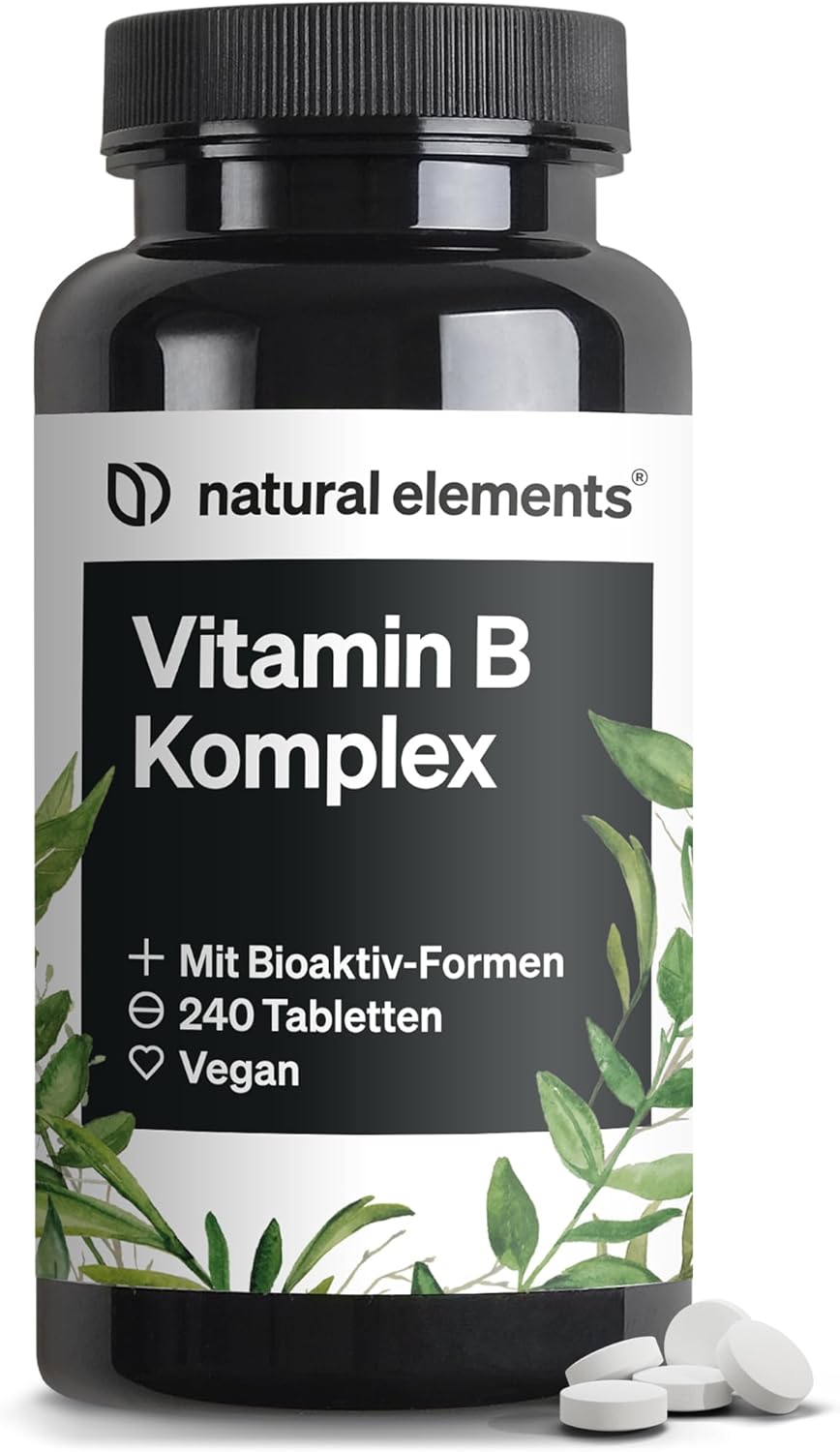 Magnesium Komplex mit B6 & Zink – natural elements Vitamin B Complex - 240 Tablets - with 8 Essential B Vitamins & Cofactors - with Bioactive Forms - Vegan, High Dose - Laboratory Tested