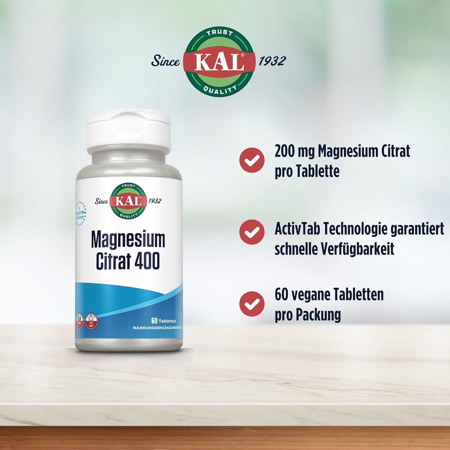 Magnesium 400 mg – KAL Magnesium Citrate 400 mg 60 Tablets Vegan Laboratory Tested Dietary Supplement with Magnesium Energy Production of the Body Healthy Function of Nerves and Muscles 13455 White 7.5 kg (Pack of 1) – Bild 3