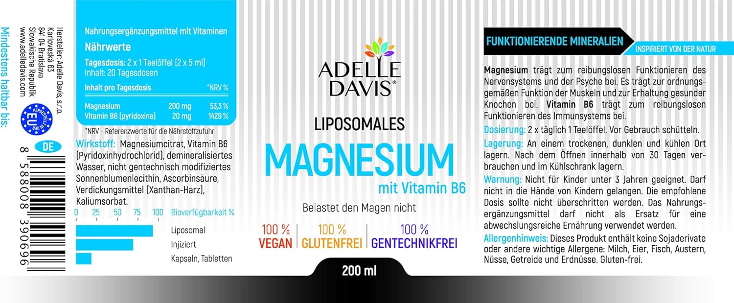 Magnesium Komplex mit B6 & Zink – Liposomal Magnesium 200 mg with Vitamin B6 20 mg High Dose Liquid, 200 ml – Bild 2