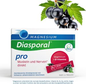 Schlaf-Magnesium mit Melatonin – Natürlich einschlafen & durchschlafen – Magnesium Diasporal Pro Muscles and Nerves Direct, Magnesium Sticks with 300 mg Magnesium and Vitamin B Complex, Quick Intake without Water, Vegan, Gluten-Free and Lactose Free, 30 Sticks