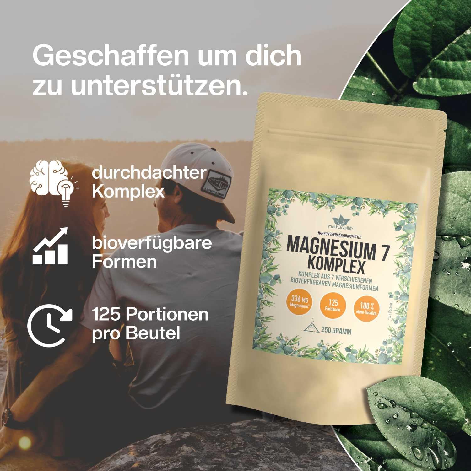 Magnesium Komplex mit B6 & Zink – naturalie® Magnesium Powder in Complex 7 Magnesium Forms Bioavailable 336 mg Elementary Magnesium (per 2 g) Laboratory Tested without Unnecessary Additives 250 g – Bild 2
