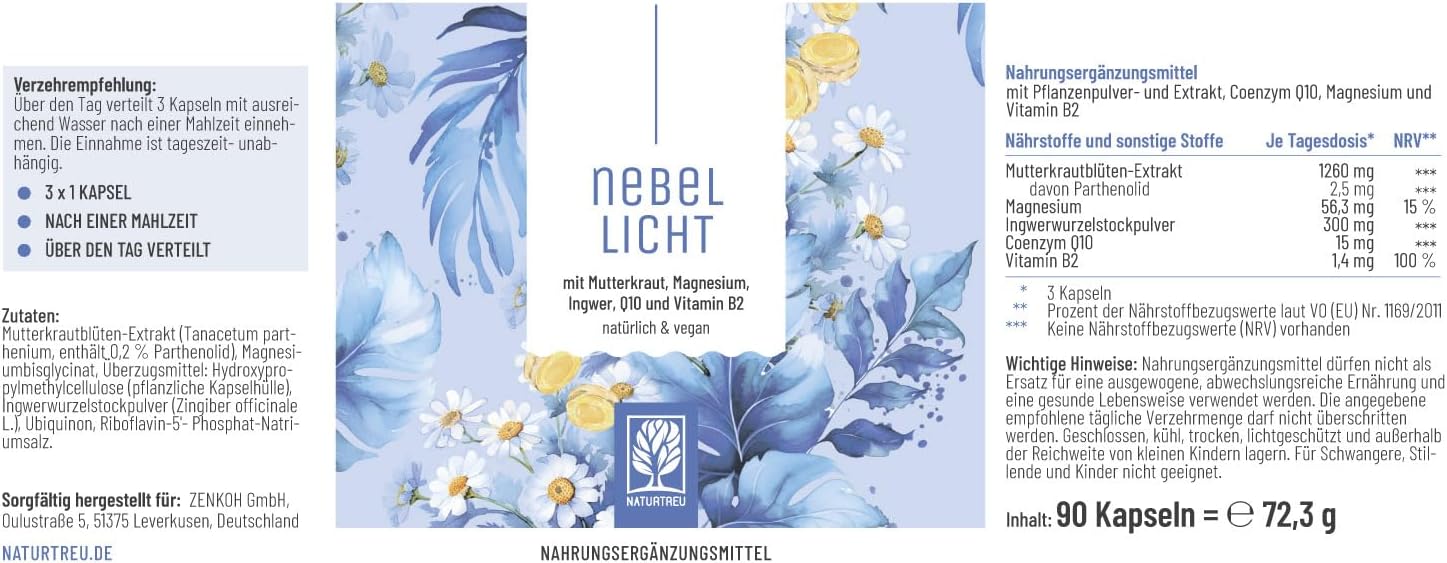 Magnesium Komplex mit B6 & Zink – NATURTREU® Fog Light - Motherwort Complex High Dose 1260 mg per Day - Complex with Ginger, Magnesium, Coenzyme Q10 & Vitamin B2 - Natural and Vegan – Bild 5