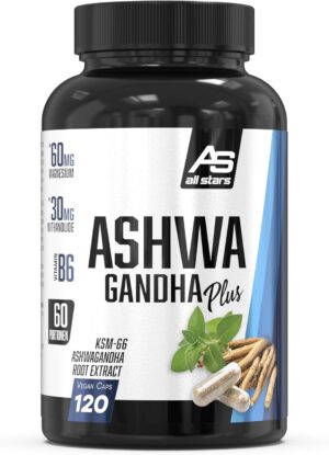 Magnesium 600 mg โ ALL STARS KSM-66 Ashwagandha Capsules High Dose Pack of 12 Vegan - 600 mg KSM-66 per Daily Portion, with Valuable Zinc, Magnesium & Vitamin B6, No Additives