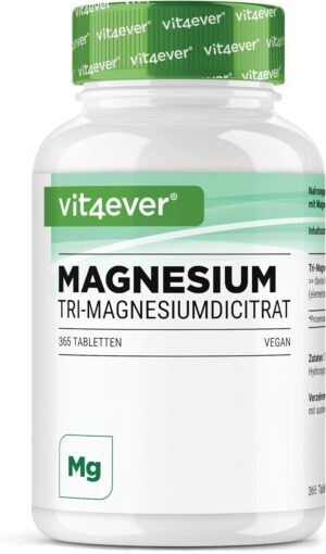 Magnesium 250 mg – Magnesium Citrate - 365 Tablets - 2250 mg of which 360 mg Elementary Magnesium per Daily Serving - 100% Tri-Magnesium Dicitrate without Additives - High Dose - Vegan