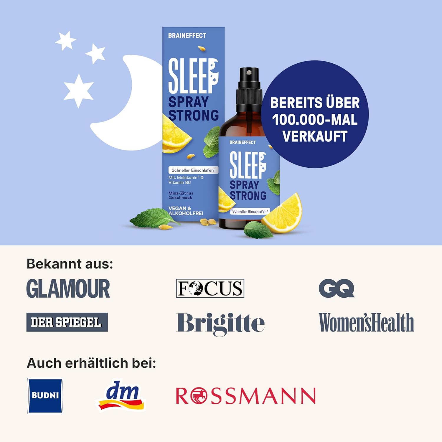 Schlaf-Magnesium mit Melatonin – Natürlich einschlafen & durchschlafen – BRAINEFFECT Sleep Spray Strong The Original - Melatonin Spray High Dose - 450 Days Supply Sleep Spray - with Mint, Lemon, Lavender and Ashwagandha, Sugar-Free, Alcohol-Free – Bild 8