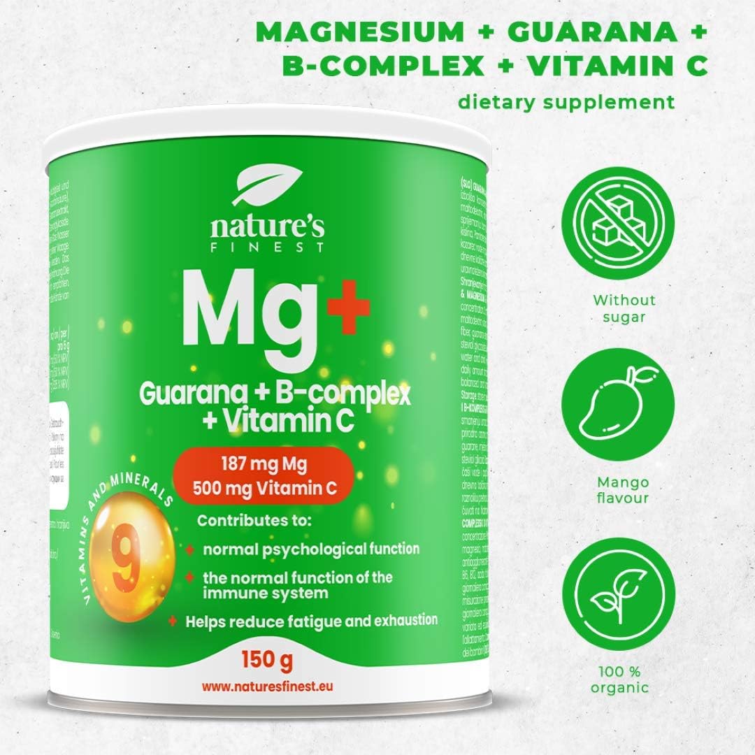 Magnesium Komplex mit B6 & Zink – Nature's Finest Guarana & Magnesium Citrate Complex - With B Vitamins & Vitamin C - For Energy, Concentration & Muscle Function - 30-Day Supply (150g) – Bild 3