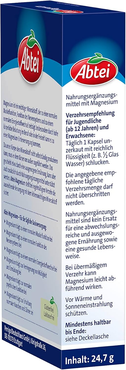 Magnesium 250 mg – Abtei Magnesium - for sports, leisure and work - for daily basic supply with magnesium for muscle and nerve function - with 240 mg magnesium - 1 x 40 capsules – Bild 3