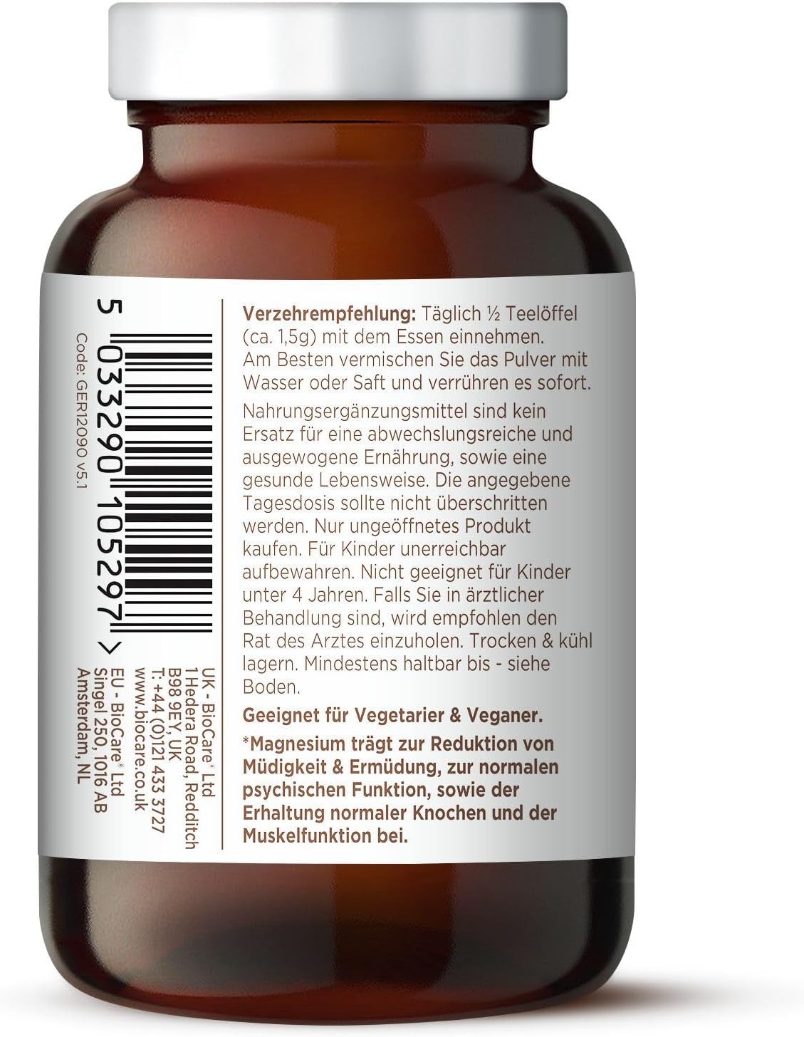 Magnesium 600 mg – BioCare Magnesium Powder Complex of Magnesium Malate and Citrates 90 g – Bild 9