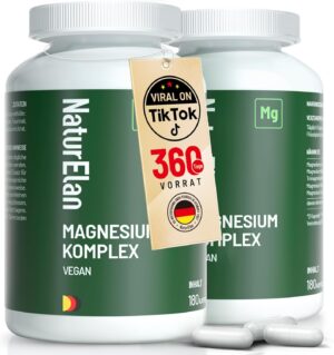 Magnesium Komplex mit B6 & Zink – Magnesium Complex High Dose 400 mg - 360 Premium Capsules (12 Months), 5 in 1, 807 mg per Capsule, of which 400 mg Elementary Magnesium, Vegan, Magnesium Glycinate, Citrate, Malate, Taurate, Oxide