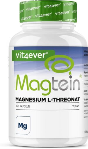 Magnesium Komplex mit B6 & Zink โ Magtein Magnesium L-Threonate 120 Capsules - High Dose 2000 mg Pure Magnesium L-Threonate per Day - Vegan