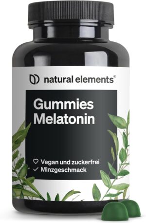 Schlaf-Magnesium mit Melatonin – Natürlich einschlafen & durchschlafen – natural elements Melatonin Gummies - 0.5 mg Melatonin Sleep Hormone - 90 Gummies with Vitamin B6 & Mint Flavour - Vegan - Laboratory Tested