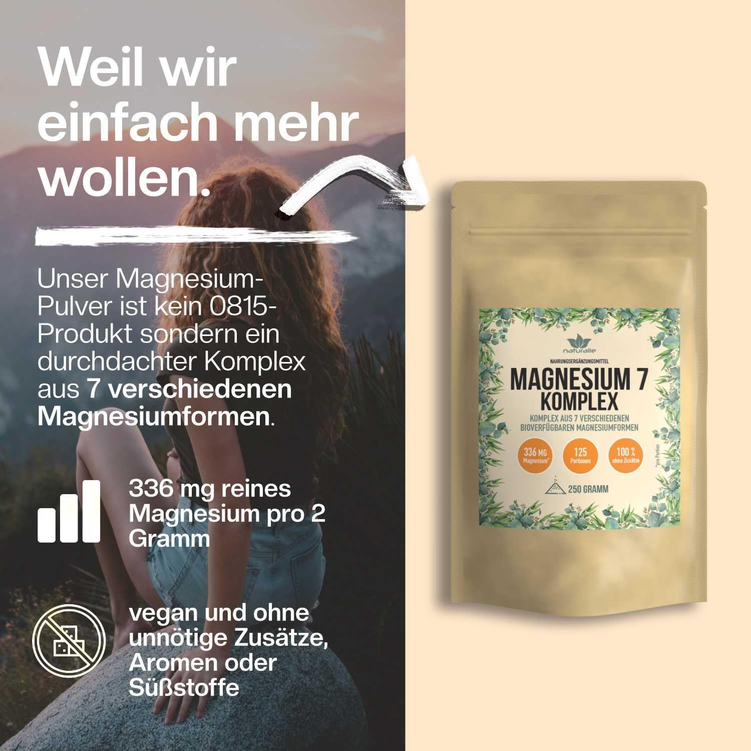 Magnesium Komplex mit B6 & Zink – naturalie® Magnesium Powder in Complex 7 Magnesium Forms Bioavailable 336 mg Elementary Magnesium (per 2 g) Laboratory Tested without Unnecessary Additives 250 g – Bild 3