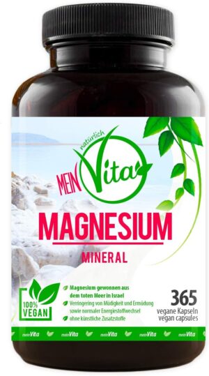 Magnesium 400 mg โ Magnesium 365 Year Supply High Dose 664 mg per Capsule of which 400 mg Elementary Pure Magnesium 100% Vegan Made in Germany 280 g, Black Tin, 1 Piece