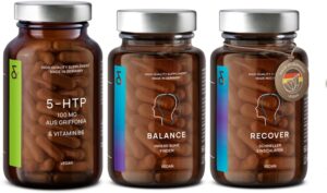 Schlaf-Magnesium mit Melatonin – Natürlich einschlafen & durchschlafen – CLAV Mood Set - N°5 Balance Dopamine Booster + N°6 Recover Better Sleep with Melatonin High Dose + Griffonia 5-HTP + Vitamin B6 - Anti-Stress Nerve Food for a Good Mood