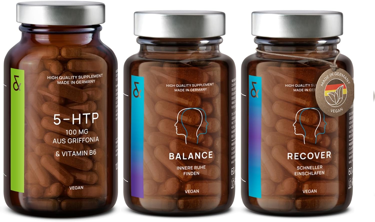 Schlaf-Magnesium mit Melatonin – Natürlich einschlafen & durchschlafen – CLAV Mood Set - N°5 Balance Dopamine Booster + N°6 Recover Better Sleep with Melatonin High Dose + Griffonia 5-HTP + Vitamin B6 - Anti-Stress Nerve Food for a Good Mood