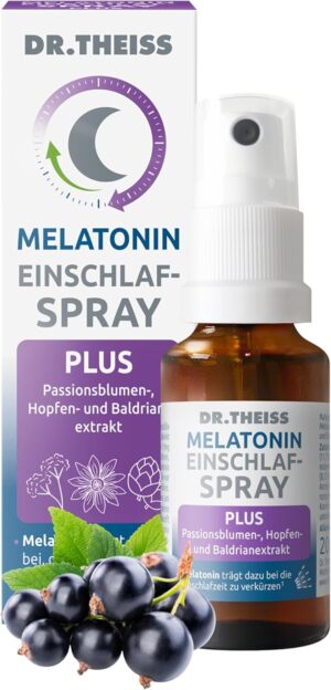 Schlaf-Magnesium mit Melatonin – Natürlich einschlafen & durchschlafen – Dr. Theiss Melatonin Sleep Spray Plus - 0.25 mg Daily | 20 ml | Help with Sleep Problems | Passion Flower, Hop & Valerian Extract | Vegan & Sugar Free