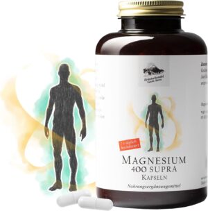 Magnesium 400 mg โ Magnesium 400 Supra; 400 mg PURE Magnesium; Hochdosiert; 300 Capsules (10 months supply); no Magnesium Stearate โข German Premium Quality Herbal Handel Sankt Anton