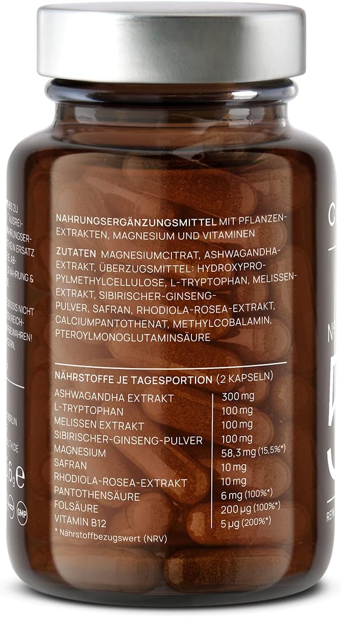 Magnesium Komplex mit B6 & Zink – N°5 Balance - Serotonin & Dopamine Capsules with Ashwagandha, Rhodiola & Saffron - Magnesium, Vitamin B12, B5 & B9 - For Inner Balance & Nerves - 60 Capsules - Vegan – Bild 6