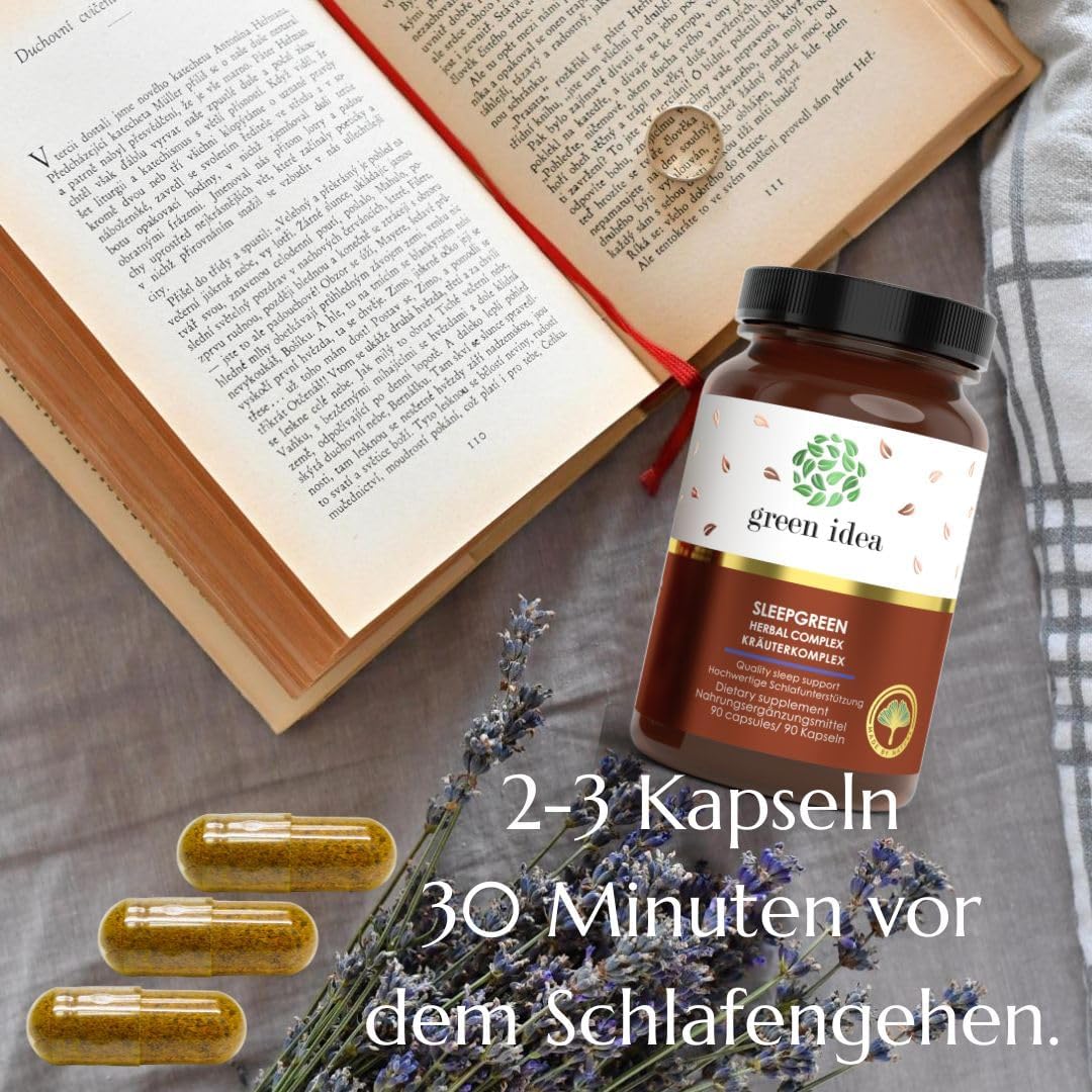 Schlaf-Magnesium mit Melatonin – Natürlich einschlafen & durchschlafen – Green idea - SLEEPGREEN Sleeping Tablets Better Sleep - Ashwagandha, St. John's Wort, L-Tryptophan, Valerian, Hops - No Melatonin - Sedative Human - Sleep Aid Adult 90 Kaps – Bild 7