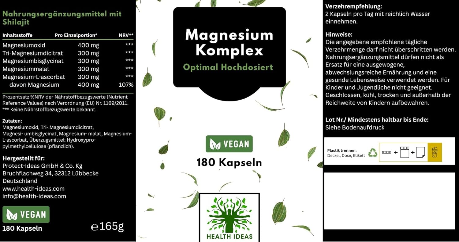 Magnesium 400 mg – Magnesium Komplex Premium – 400mg Elementares Magnesium pro Tagesdosis – Aus 4 Hochwertigen Verbindungen – Sehr Hohe Absorption – Hochdosiert, Vegan, Laborgeprüft – Bild 3