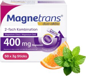 Magnesium 400 mg – Magnestrans Duo-Aktiv 400 mg - Magnesium Granules for Ingestion Without Liquid - with the 2-fold Combination Magnesium Citrate and Magnesium Oxide - 1 x 50 Sticks
