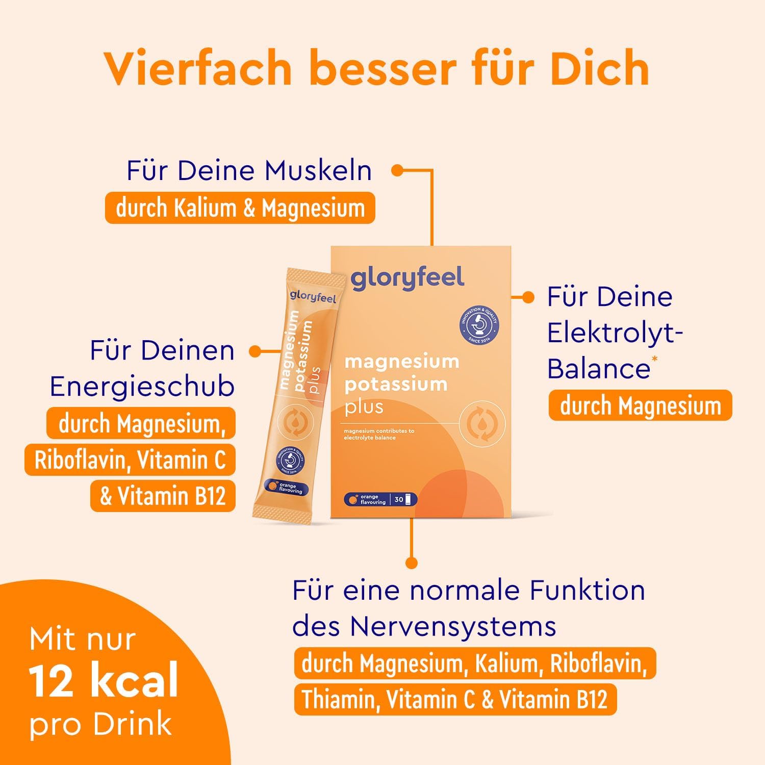 Magnesium Komplex mit B6 & Zink – Magnesium Potassium + Vitamins - 30 Bags - Pure Citrate Shapes - Electrolyte Balance, Muscle Function & Reduction of Fatigue* - With Vitamin B, C, Thiamine & Riboflavin - Orange Flavour – Bild 3