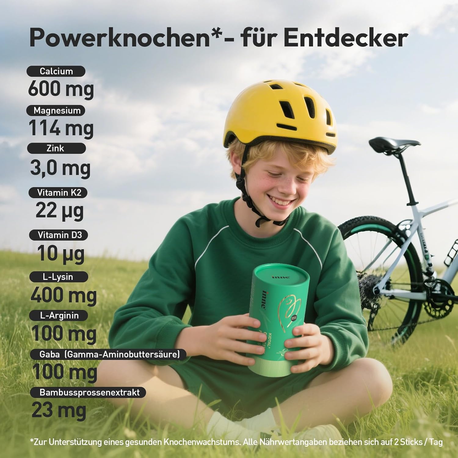 Magnesium 600 mg – inne Kidtal Calcium Liquid with Magnesium - from 6 Years - Vitamin D3 K2 Immune System Strengthen Children - Dietary Supplement Children's Vitamins - Immune Kids - Apple Flavour (30 Bags x 15 ml) – Bild 4