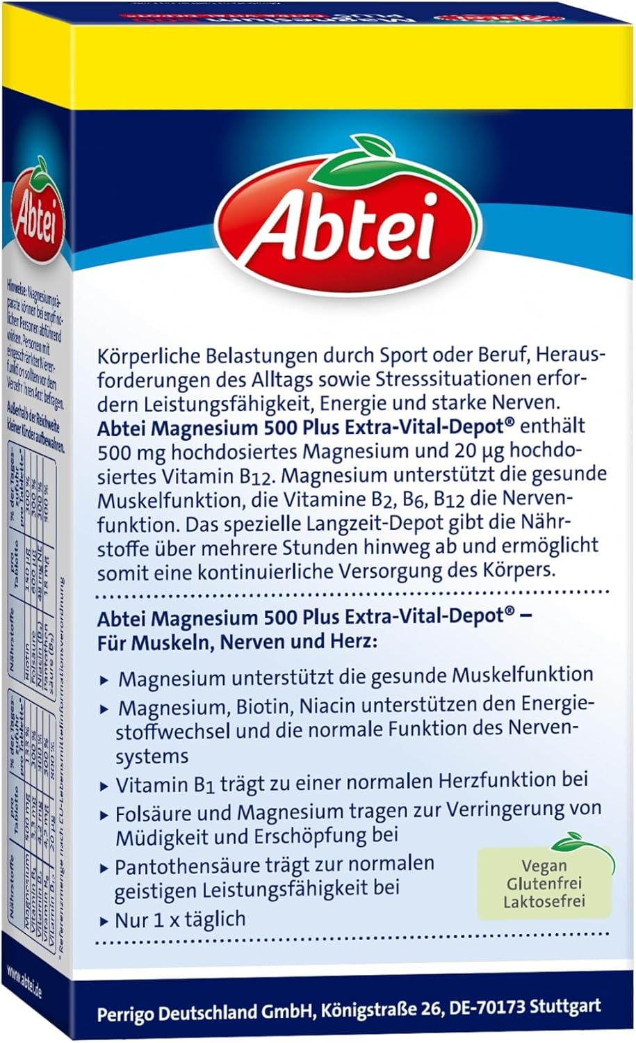Magnesium 600 mg – Abtei Magnesium 500 Plus Extra Vital Depot - To Support Muscles, Nerves, Heart - With 500mg Magnesium - Gluten Free, Lactose Free, Vegan - Storage Pack - 126 Tablets for 4 Months – Bild 5