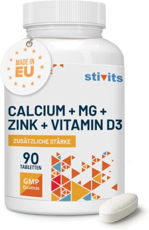 Magnesium Komplex mit B6 & Zink – Calcium Magnesium Zinc D3 Tablets - 90 Vegan Tablets for 1.5 Months - High Dose with Vitamin D3 - For Bones, Muscles, Immune System - No Additives - Made in EU