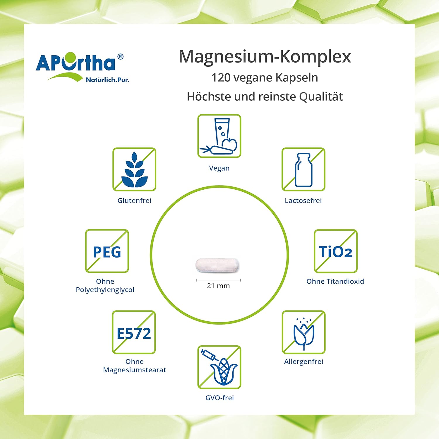 Magnesium Komplex mit B6 & Zink – APOrtha® Magnesium Complex 120 Vegan Capsules with 12 Magnesium Compounds, Including Magnesium Oxide, Marine Magnesium Oxide, Magnesium Bisglycinate and Magnesium Citrate, Vegan without Additives – Bild 3