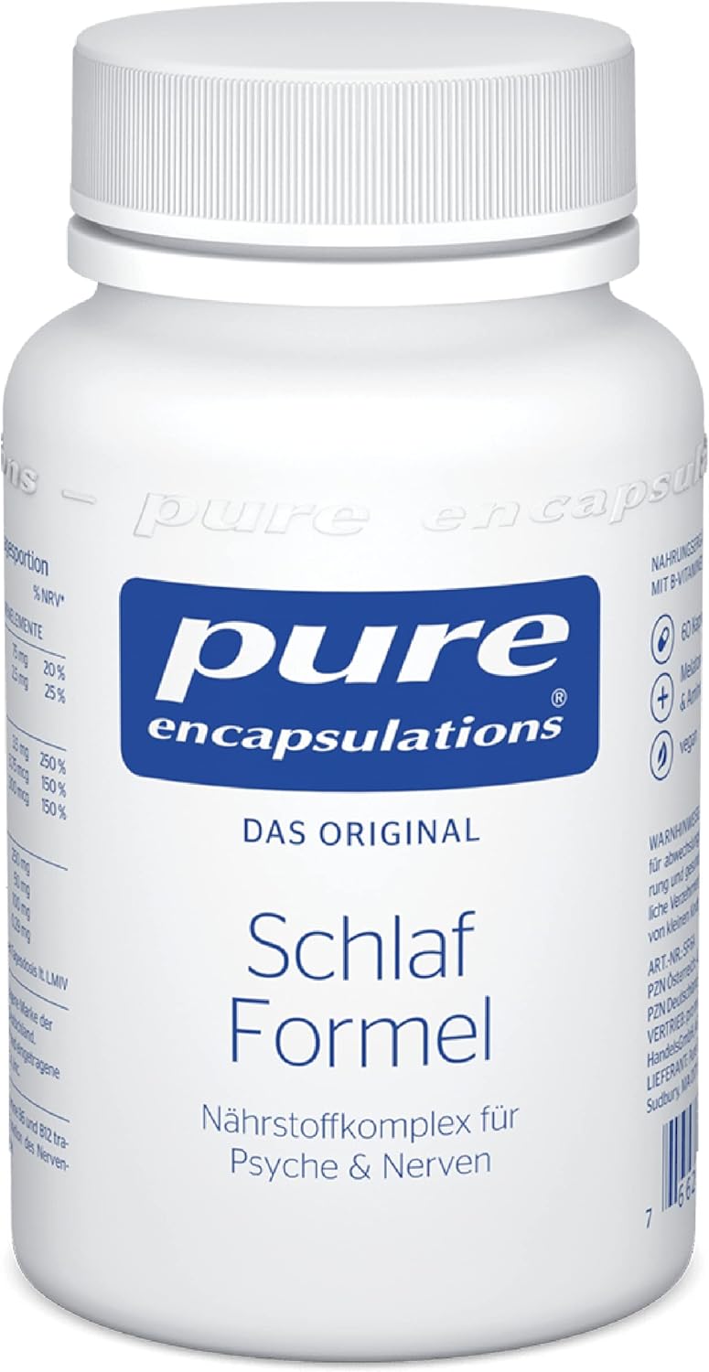 Schlaf-Magnesium mit Melatonin – Natürlich einschlafen & durchschlafen – Pure Encapsulations - Sleep Formula - Nutrient Complex with Melissa Extract, B Vitamins, Magnesium, Zinc and Amino Acids - 60 Capsules