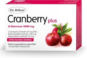 Magnesium Komplex mit B6 & Zink โ Dr. Bรถhm Cranberry plus: for bladder, mucous membranes and immune system, with cranberry, D-mannose, biotin, herbal ingredients, vitamin C & D, 10 sachets of shower granules