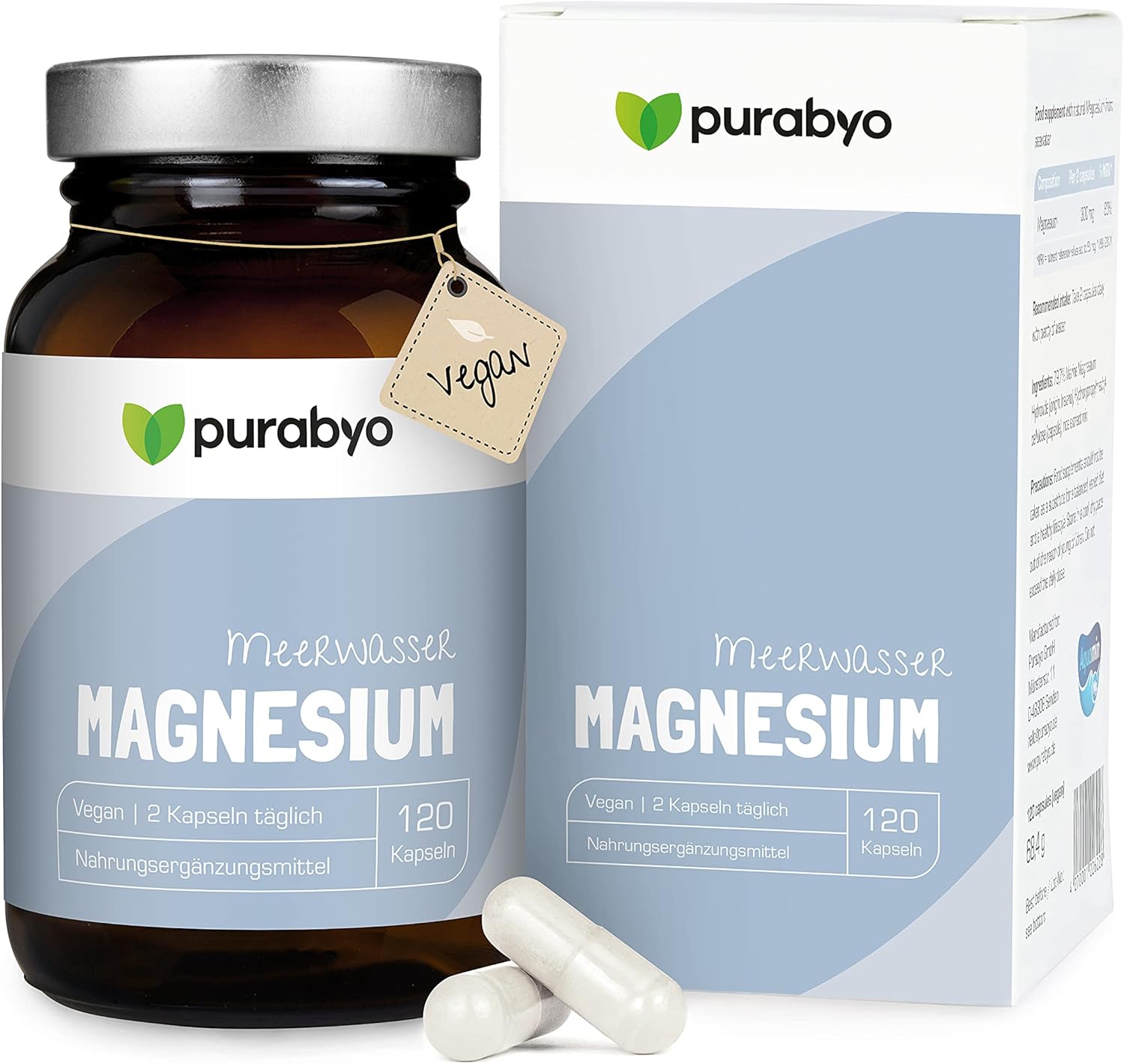 Magnesium Komplex mit B6 & Zink – Magnesium Complex Vegan Magnesium Capsules in Glass High Dose Branded Raw Material Aquamin 300 mg Elementary Magnesium Made from Sea Water Vegan, Laboratory Tested and Made in Germany