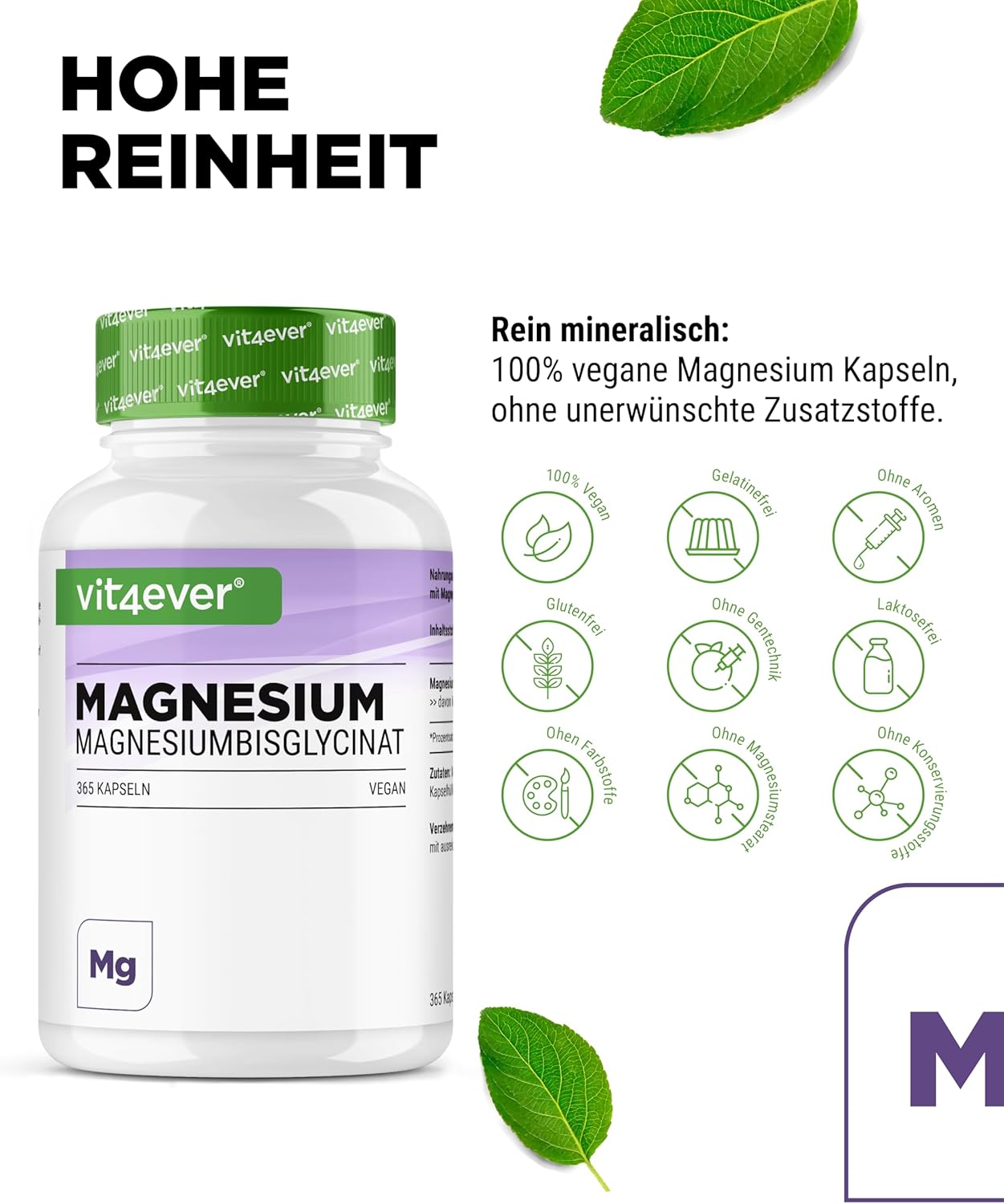 Schlaf-Magnesium mit Melatonin – Natürlich einschlafen & durchschlafen – Magnesium Bisglycinate - 365 Capsules - Premium: Chelated Magnesium - 155 mg Elementary Magnesium per Capsule - Laboratory Tested - Vegan - High Dose – Bild 3