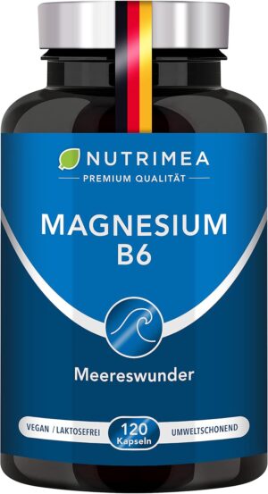Magnesium 400 mg – Anti-Stress Mineral Magnesium Mare® + Vitamin B6 Natural Magnesium Source Elementary Pure Magnesium Powder Capsules High Dose 100% Vegan