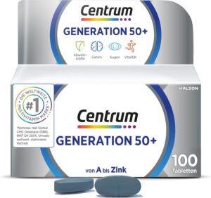 Magnesium 250 mg โ Multivitamin - Centrum Generation 50+ - High Quality Dietary Supplement with Micronutrients - For Adults from 50 Years - Vitamins, Minerals, Trace Elements - 1 x 100 Tablets