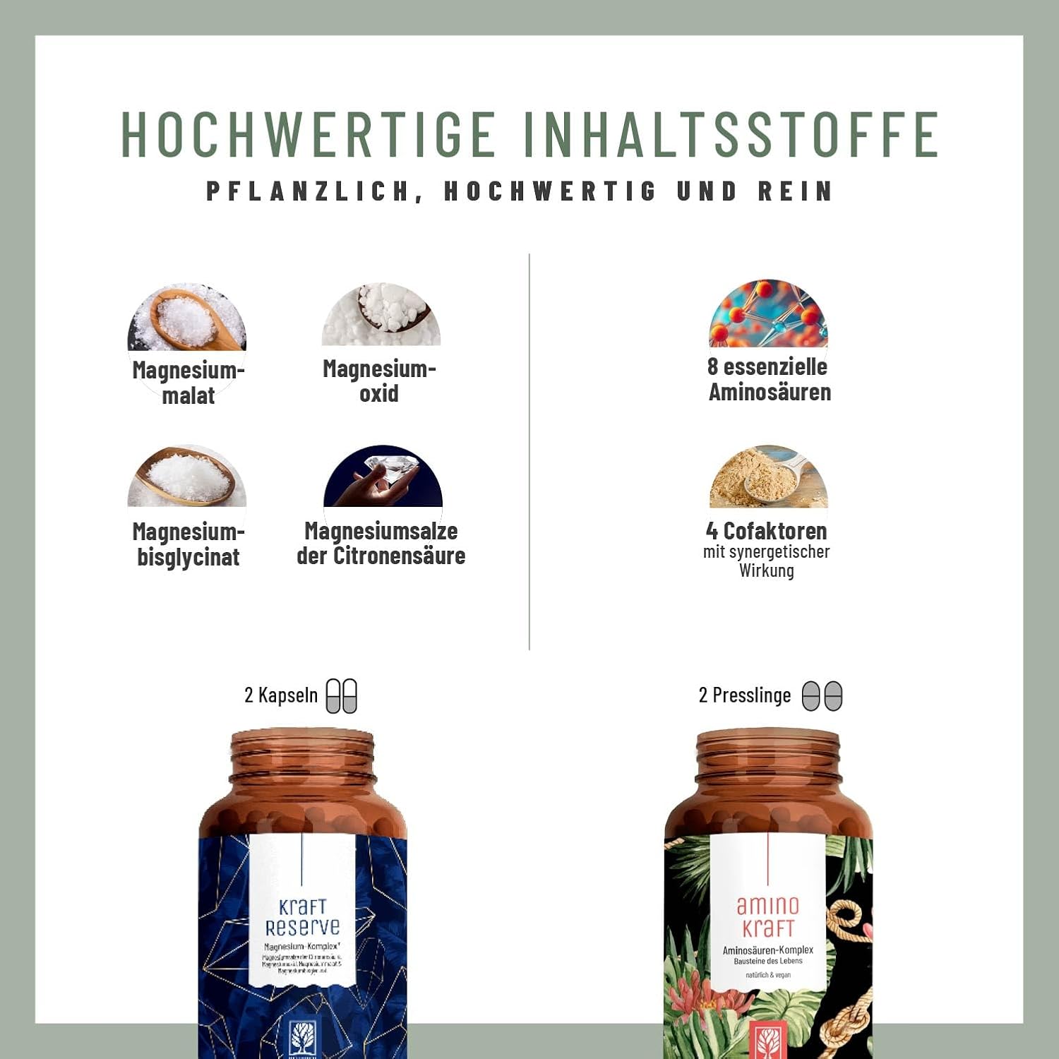 Magnesium Komplex mit B6 & Zink – NATURTREU® Power Reserve Magnesium + Amino Force Amino Acids Bundle - Pack of 2 - 1x Magnesium Complex and 1x EAA Pattern Pellets - Vegan – Bild 2